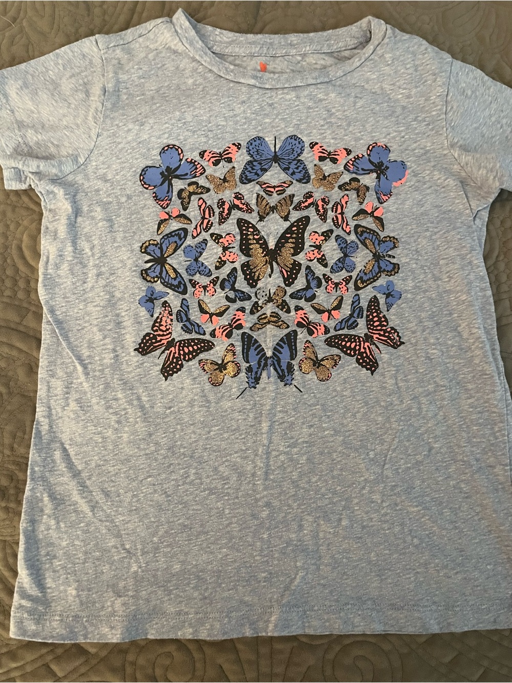 Crewcuts Light Blue Heather Tee with Multicolor Butterfly Print